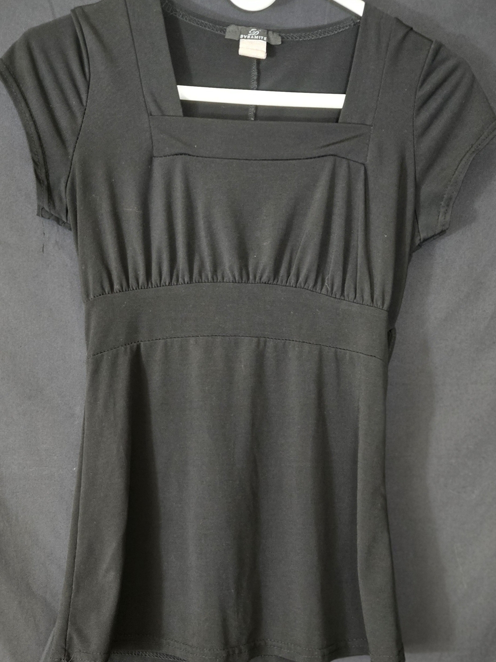 Dynamite Black Empire Waist Square Neck Short Sleeve Top#725